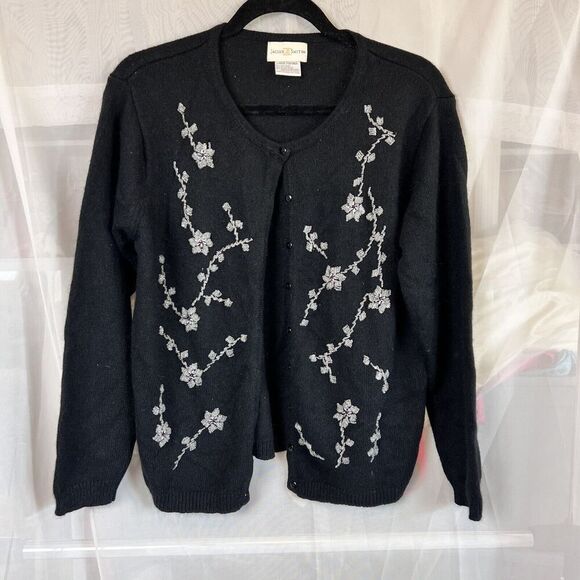 Vintage 90s Jaclyn Smith silk angora beaded cardigan Large night out embellished - Picture 1 of 6